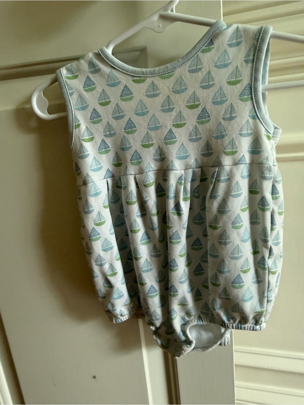 Magnolia Baby Sailboat Romper - Light Blue & Mint